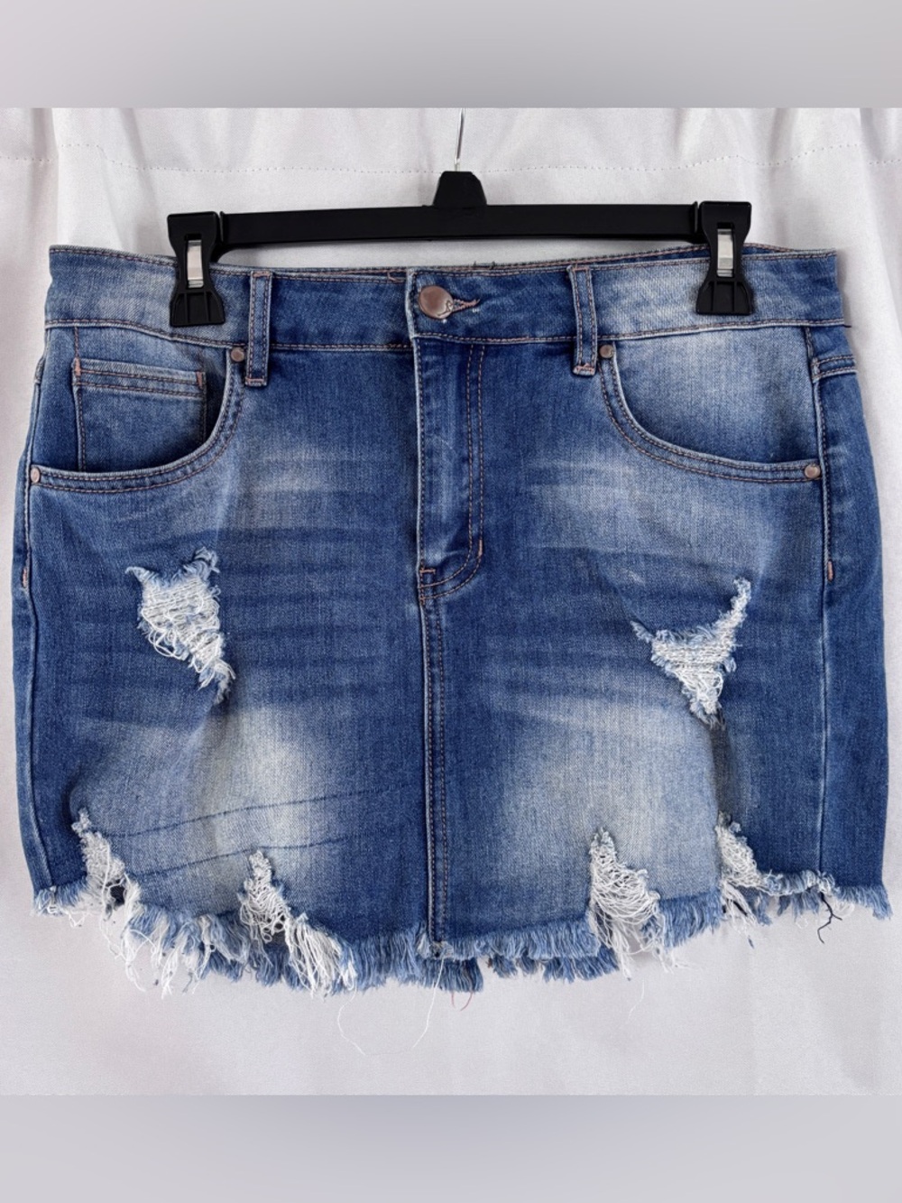 Blue Denim Mini Skirt ~ Distressed, Western, Streetwear, Flirty, Frayed